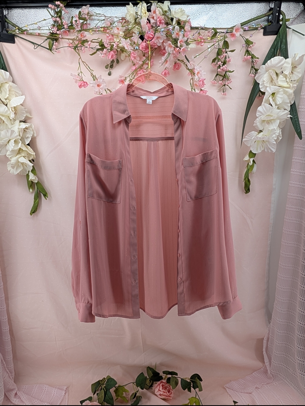 Candie's Dusty Pink Sheer Button-Front Blouse